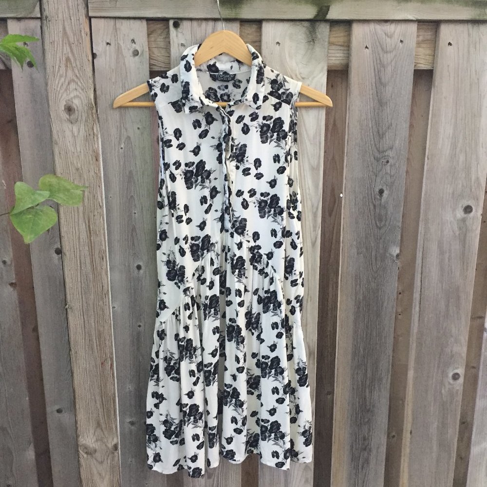 Topshop black & white floral dress tunic - size 4